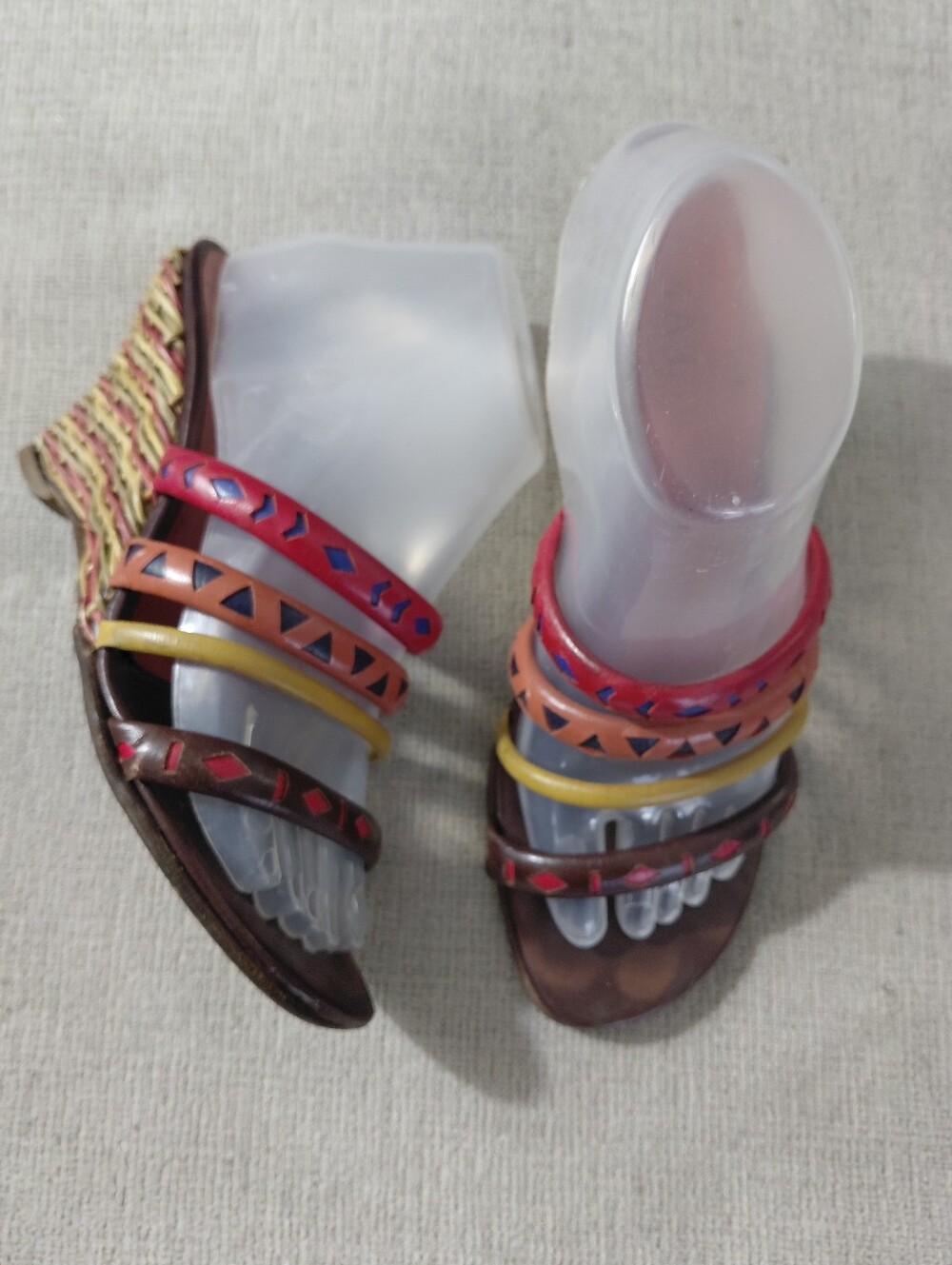 Zalo Multicolor Strappy Wedge Sandals with Red, Orange, Yellow and Brown Accents